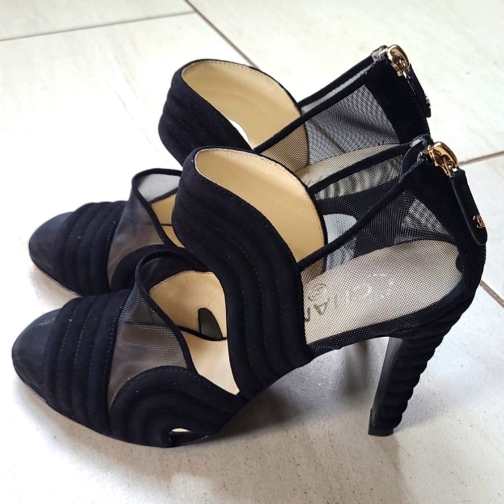 CHANEL Suede Mesh Zip Cap Toe Heels [size 37]